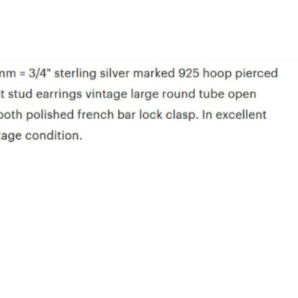 Sterling Silver 925 Hoop Pierced Post Stud Earrings Vintage 3/4" 20mm Round - Picture 2 of 7